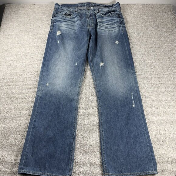 Guess Other - Guess Desmond Relaxed Straight Distressed Faded Jeans Men’s Size 38 x 32